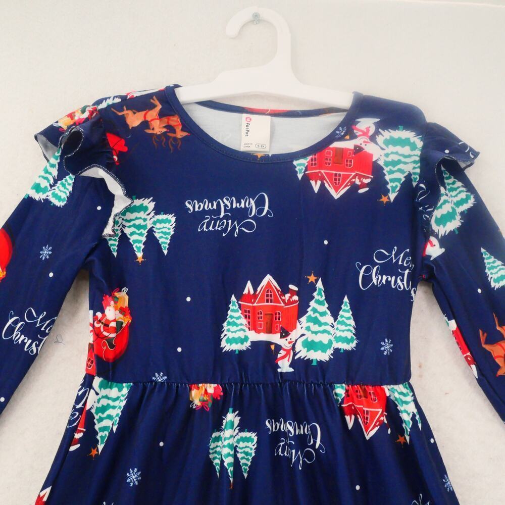 NEW PatPat Girl's 5-6 Merry Christmas Dress Santa Reindeer Blue Long Sleeve - Picture 2 of 8
